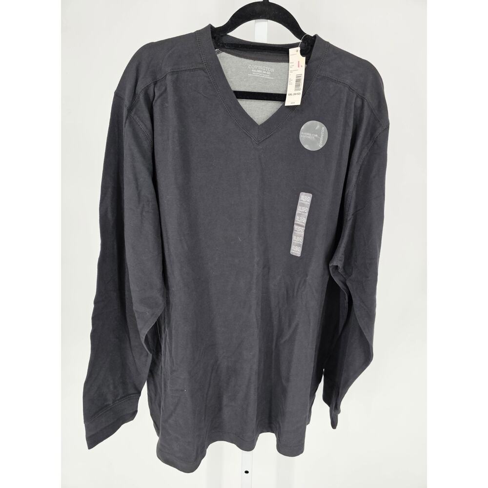 Covington Mens Sz XXL V Neck Sweater Suede Feel Softness Black NEW